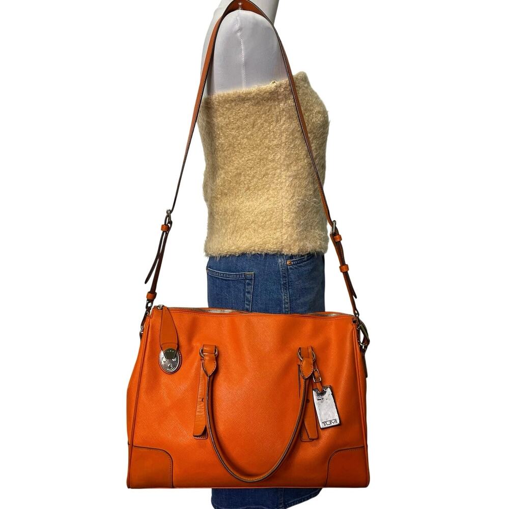 VGUC – TUMI Voyageur Large Tangerine Textured Leather Briefcase 73126TNG - Picture 3 of 11
